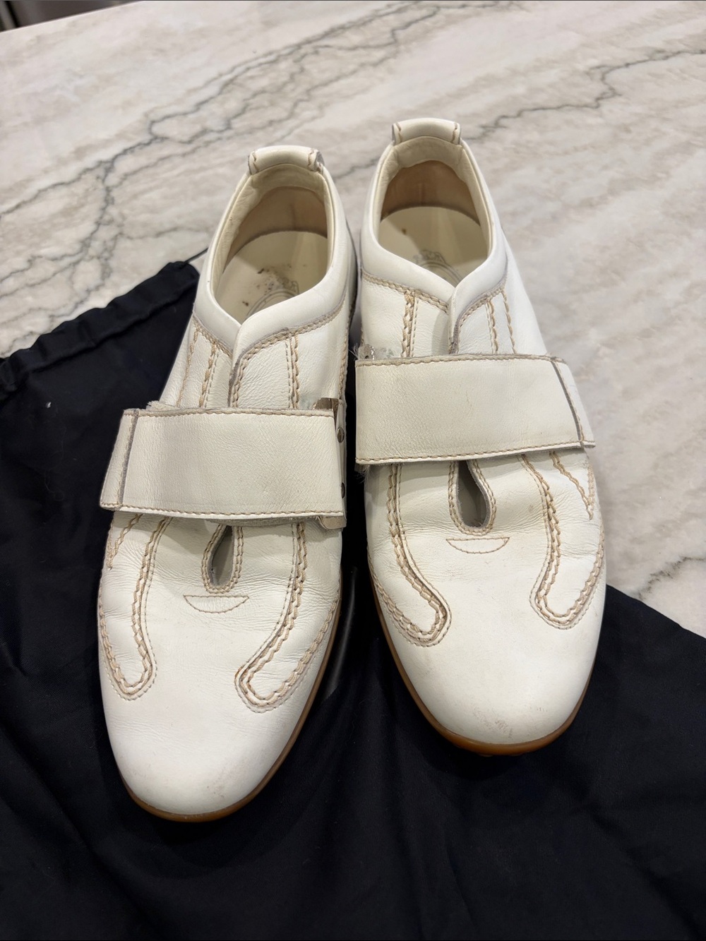 Tod's White Leather Velcro Strap Flats SZ 6